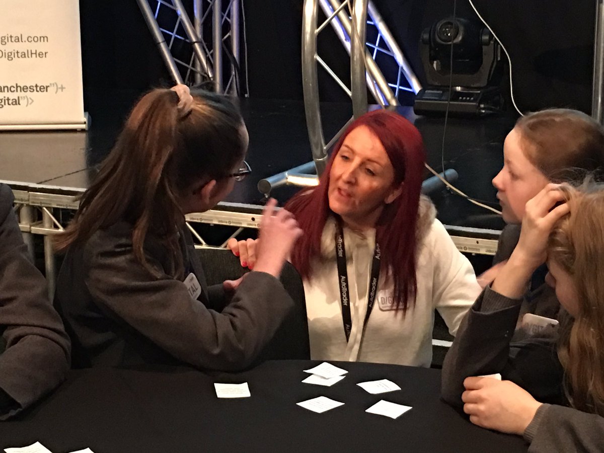 WiganCouncil's tweet image. The girls have been speaking with all of the different sponsors and #realrolemodels and finding out about what it&apos;s like to work in digital and tech industries at the #DigitalHer event @McrDig @AutoTrader_UK @BJSSLtd @TweetsbyMSP