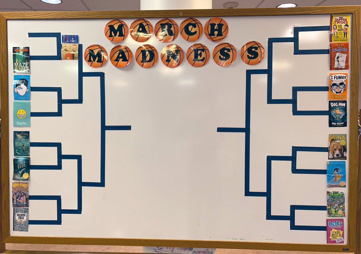 MissSokolHB's tweet photo. We kicked off our #MarchMadness Book Tournament! Who will be our winner? #BookLove #EngageHB #WeAreHB @EmilyGrosse 📚💕 https://t.co/HDuIMg9uH3