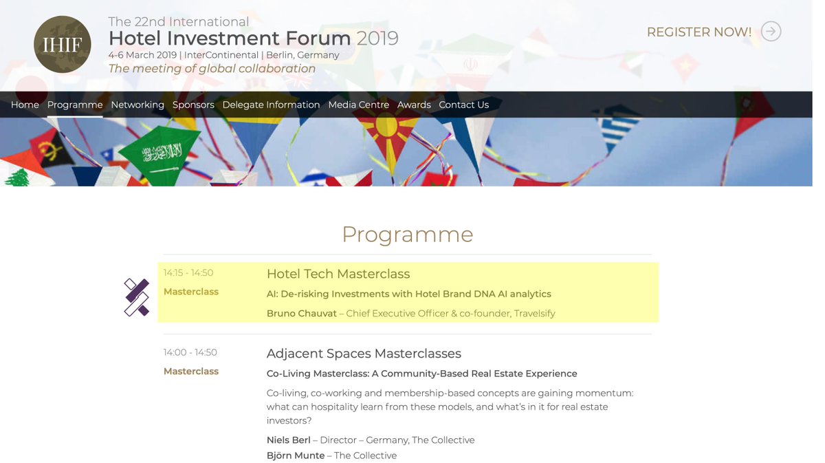 Hello #IHIF2019! Join us at 14:25 today for a masterclass with Bruno Chauvat about De-risking Hotel Investments with Travelsify Hotel Brand DNA AI Analytics