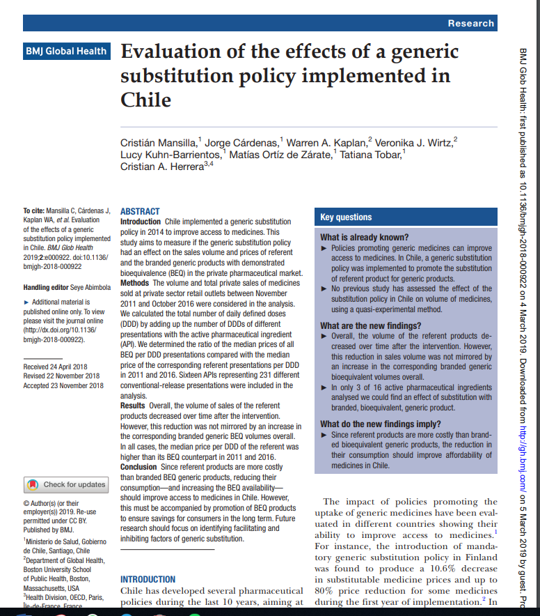 Cristian_mansil's tweet photo. Just published in @GlobalHealthBMJ the evaluation of the generic substitution policy in Chile.
https://t.co/caUBZTcOhN https://t.co/SGwDbSLrqq