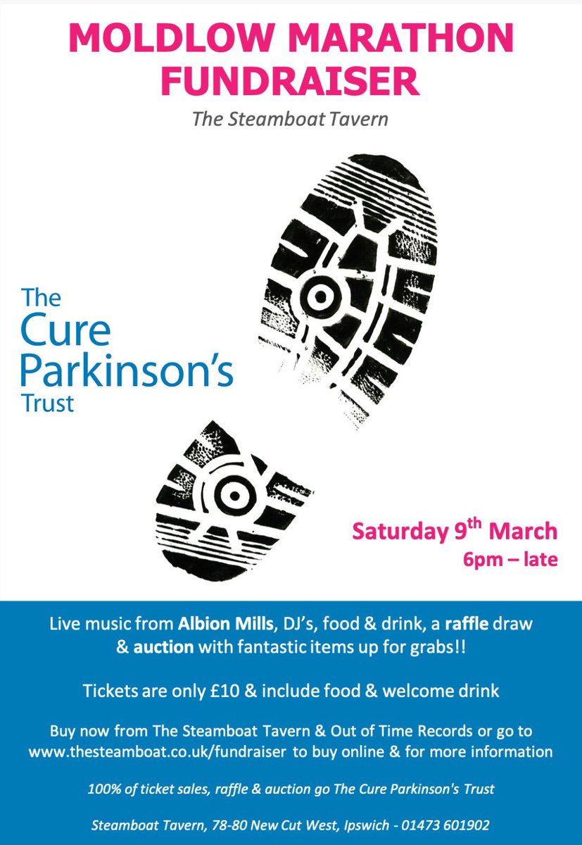 Big fundraising event this Saturday! All in aid of <a href="/CureParkinsonsT/">Cure Parkinson's</a> Live music from <a href="/thealbionmills/">Albion Mills</a> 2 DJs, food, drinks, auction with fantastic prizes &amp; raffle. Still some tickets available - facebook.com/events/2920732…