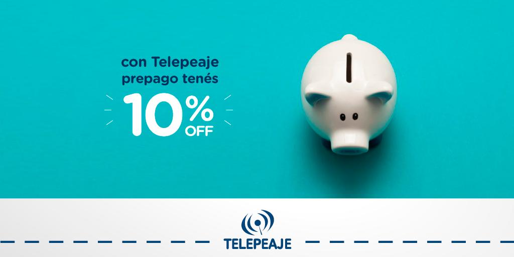 Recordá que con Telepeaje prepago accedés a 10% de descuento en cada pasada. 
Viajá más cómodo y ahorrá en el camino!