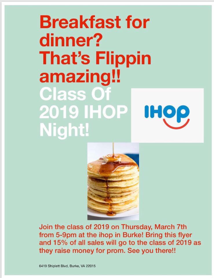 LBSSMORNINGBRU's tweet photo. Join the class of 2019 at the Burke IHOP on Thursday from 5-9!!🥞🥞 https://t.co/nPaIWtC07t