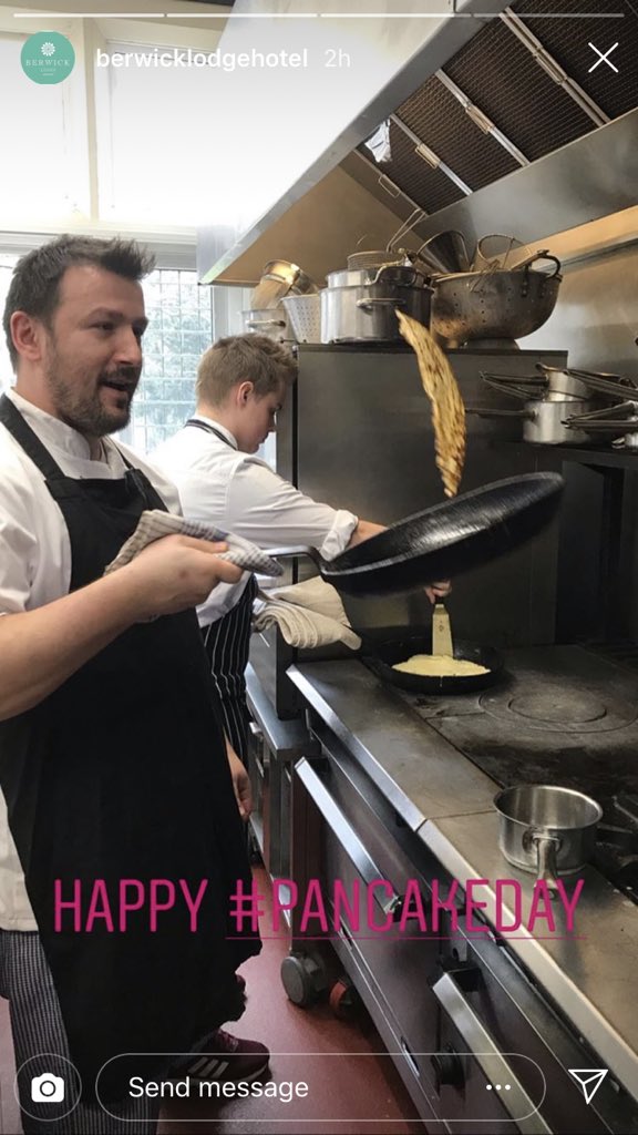IstvanUlmann's tweet photo. @thechefsforum Me and Mitch from Bristol college making some pancakes for staff! 😀 https://t.co/zvhYHO6L2E