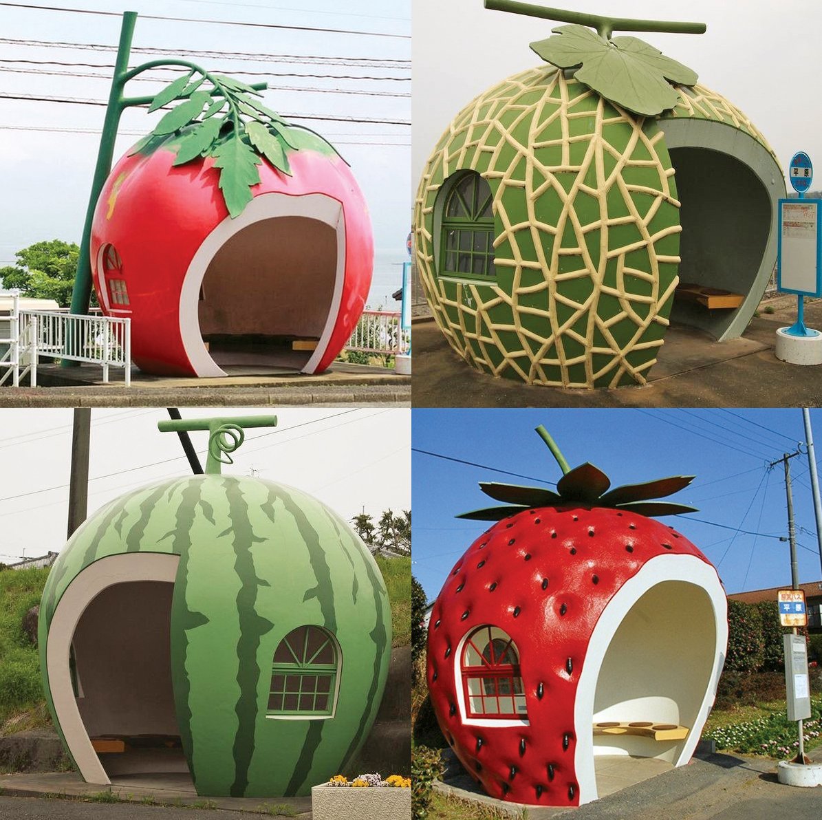 designfruitnet's tweet image. Check out these #cool #fruit shaped #busstops in #Japan 🍓🍈🍅🚍🚏
#freshideas #Melon #tomato #strawberry