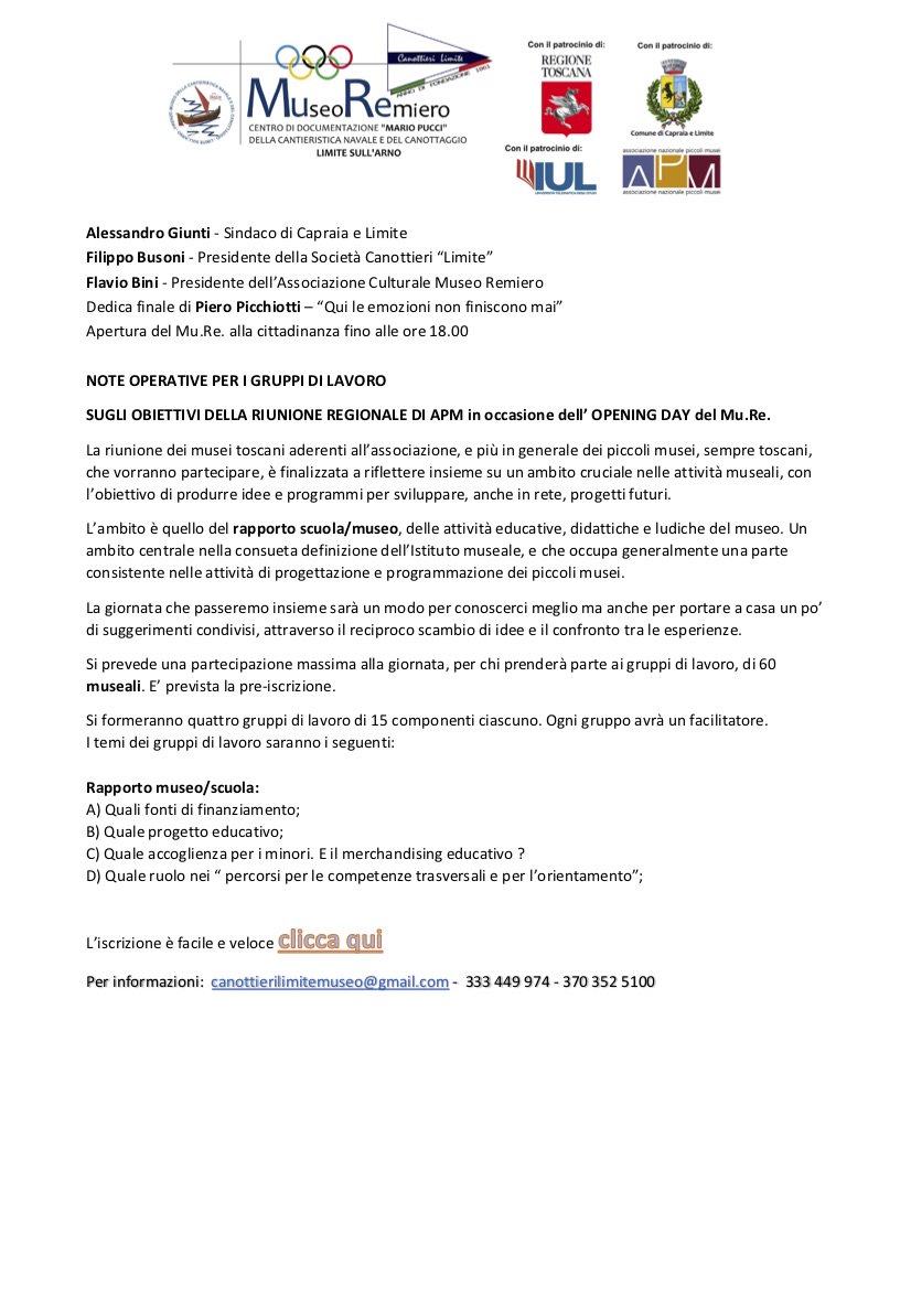 Il Museo e la Scuola
Incontro regionale dei piccoli musei e degli operatori interessati, sabato 23 marzo, in Toscana, località La Mollaia (Comune di Capraia e Limite): il programma 
#piccolimusei #Toscana #musei #Scuola #museiaccoglienti