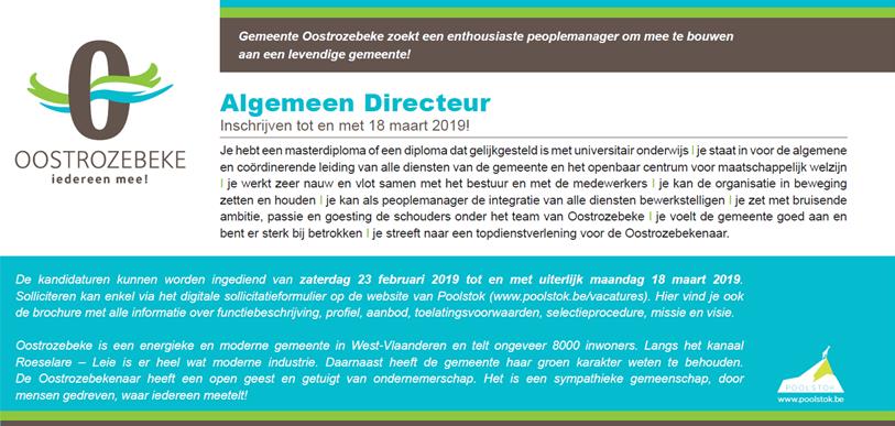 Gemeentebestuur Oostrozebeke zoekt een algemeen directeur.
info en inschrijvingen via Poolstok: poolstok.be/vacatures/alge…