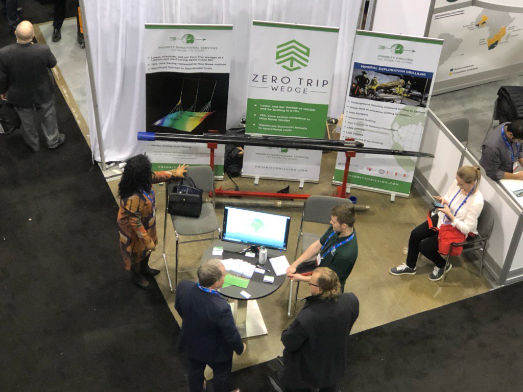 Priority Drilling at #pdac Toronto. Exhibiting the lastest innovation in directional drilling with the Zero-Trip Wedge. The Zero-Trip system attributes a 78% time saving in wedge setting in comparison to the conventional haul Rowe method #wedges #directionaldrilling 
 #innovation