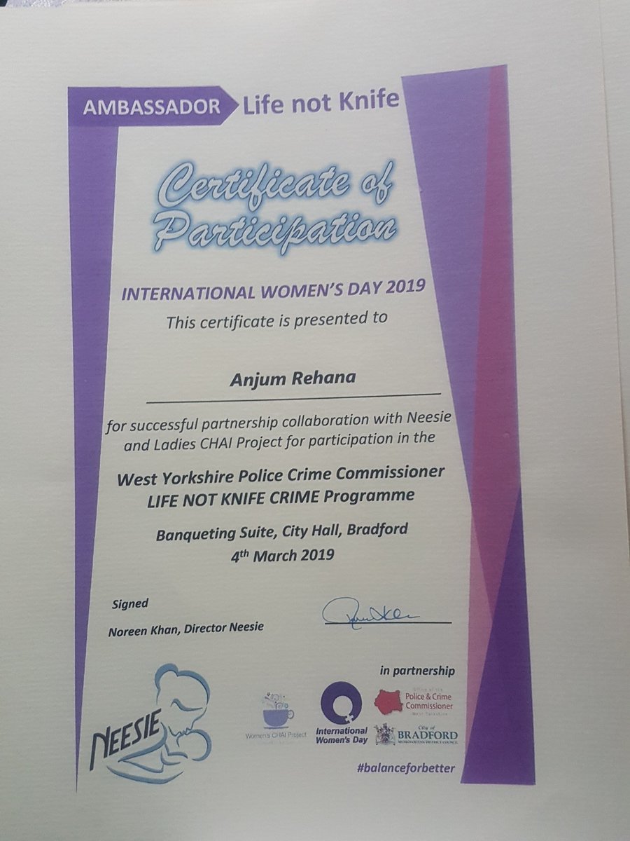 #KnifeCrime #LifenotKnife Programme. Ambassador training &amp; participation for #Oldham 20 CHAI ladies.
Thankyou <a href="/TweetNeesie/">Neesie</a> &amp; @WestYorksOPCC for this much needed opportunity. 
Women in the community making a difference. Raising awareness- knifecrime, its dangers/making suggestions
