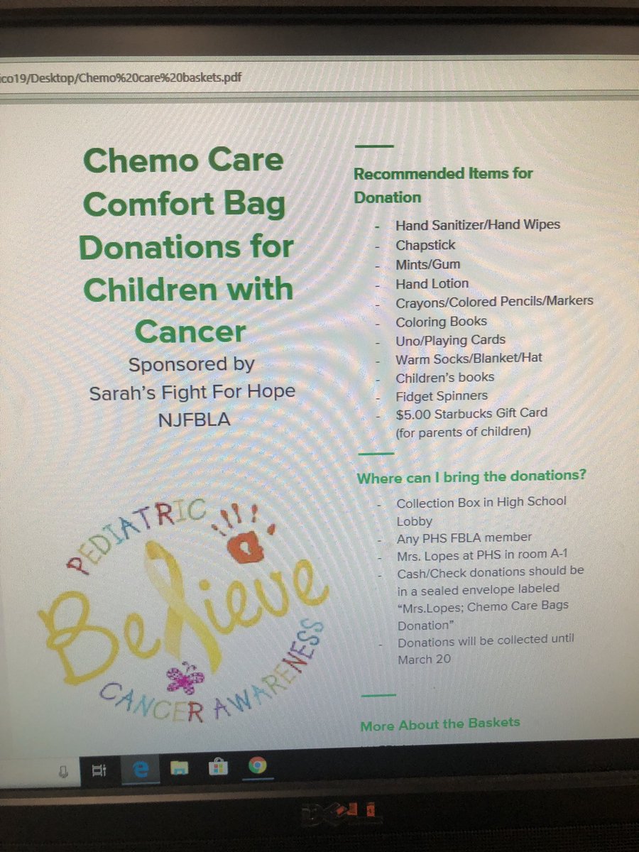 panthersfbla1's tweet photo. FBLA is collecting these items to make cancer care baskets for children with cancer. Please bring these items to Mrs. Lopes or any member of FBLA by march 20! https://t.co/C08KQKyKQI