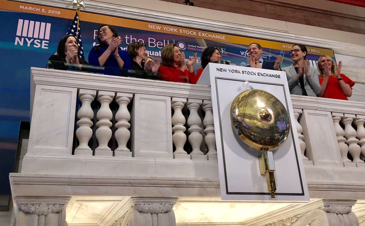 Brandometry1's tweet photo. Ding ding ding. Hurrah congrats to @WomeninETFs in creating a tradition with ongoing visibility for gender parity in financial services. @nyse by @WomeninETFs @LindaZ_PURVIEW @StateStreet #IWD2019 #GenderBell #investing #brandvaluematters @deborahfuhr https://t.co/UozPqj3OPo