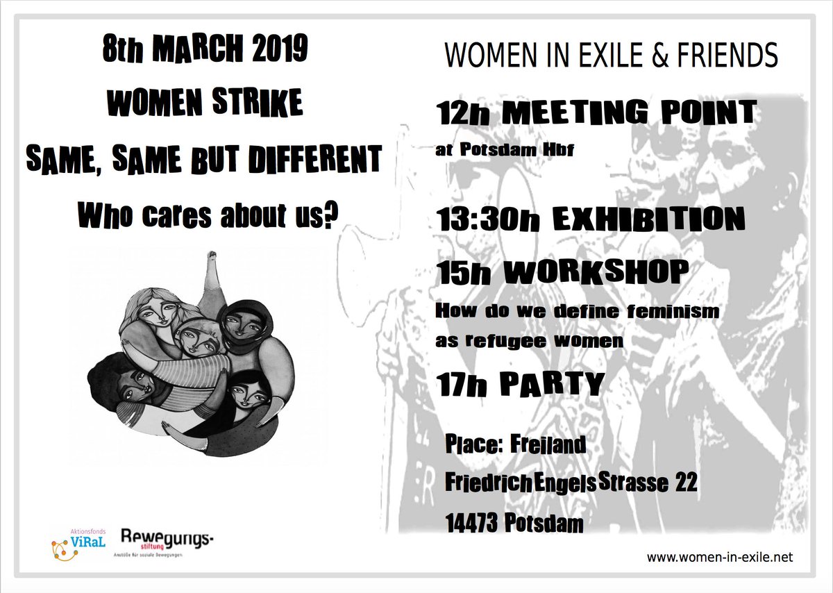 opencitizenship's tweet photo. The 8th of March is #InternationalWomensDay2019 ! If you happen to be in Potsdam, join the protest and strike of our #ViRaLfonds grantee @women_in_exile
More infos here: https://t.co/dZEivJDiSF https://t.co/jYBXIRiOEw