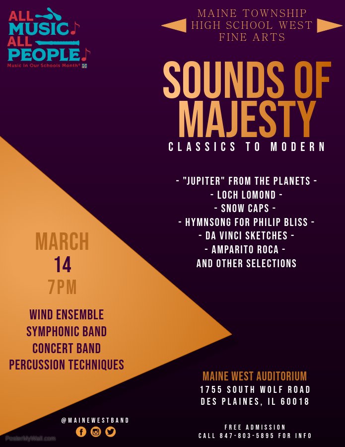 Maine West Band (@mainewestband) on Twitter photo Join us next week to hear some incredible work by our student musicians!
<a href="/MWFineArts/">Maine West Fine Arts</a> <a href="/Maine_207/">Maine Township High School District 207</a> <a href="/KenWallace207/">Ken Wallace</a> <a href="/Maine_West/">Maine West</a> Join us next week to hear some incredible work by our student musicians!
<a href="/MWFineArts/">Maine West Fine Arts</a> <a href="/Maine_207/">Maine Township High School District 207</a> <a href="/KenWallace207/">Ken Wallace</a> <a href="/Maine_West/">Maine West</a>