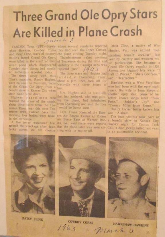 realrootsradio's tweet photo. We lost Patsy Cline, Cowboy Copas, Hawkshaw Hawkins in a plane crash in this day in 1963, along with their pilot, Randy Hughes. Who remembers this sad day for the country music world? #patsycline #cowboycopas #hawkshawhawkins https://t.co/4Kbrws0RND