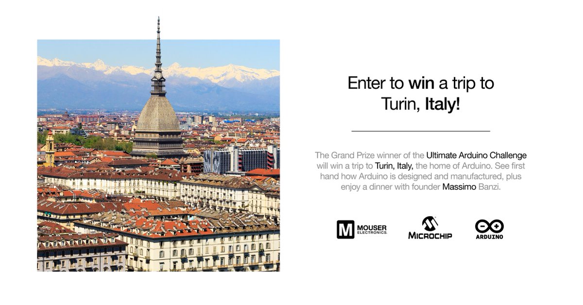 Supplyframe's tweet image. Are you an #engineer with a great idea? @MouserElec, @MicrochipTech & @arduino want to send you to #Italy 🇮🇹 Enter the Ultimate #ArduinoChallenge now for your chance to win! --> arduinochallenge.com