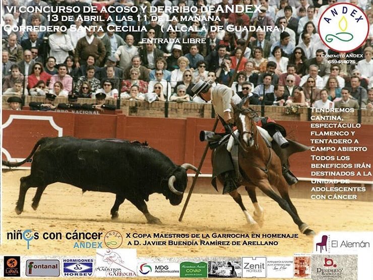 CarlosDomecqM's tweet photo. El sábado 13 de abril se celebrará en el corredero Sta Cecilia (Alcalá de Guadaira) el VI Campeonato de Acoso y Derribo a beneficio de @AndexSevilla que coincide con la X Copa Maestros de la Garrocha homenaje a Javier Buendia. Hay que apoyar esta buena causa! https://t.co/MpcU699BkY