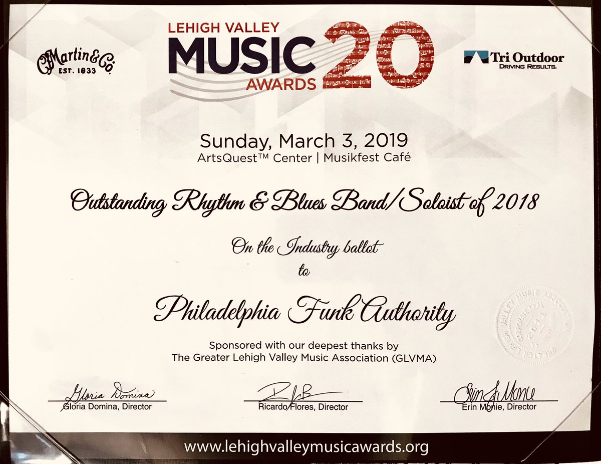 FunkAuthority's tweet photo. Wow! Aparently we won Best R&amp;B band at this year’s Lehigh Valley Music Awards. Thanks to all who voted for us! https://t.co/GJxWXkn9Sx
