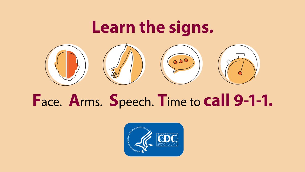 CDCgov's tweet image. Time lost is brain lost: every minute counts! If you or someone you know shows symptoms of a #stroke, call 9-1-1 right away. bit.ly/2PqBfyO