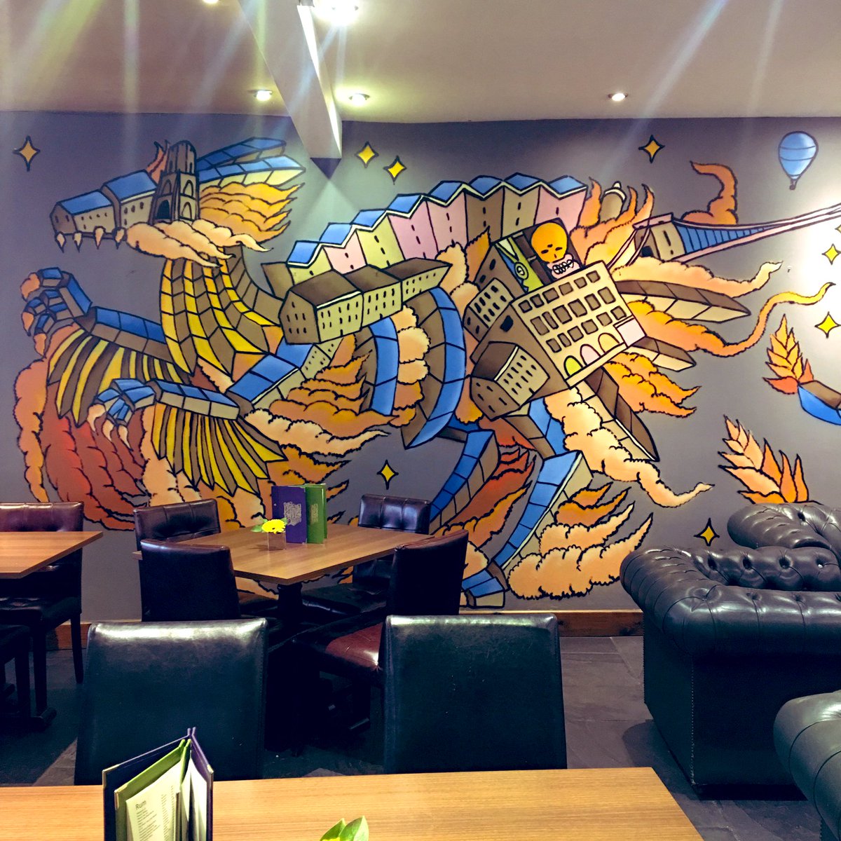 theIEWA's tweet photo. Our #IEWA19 English wine judging in a couple of weeks will be overseen by this beast! Spectacular piece at our stylish host venue @therummer, by the brilliant @AndyCouncil. #bristol #englishwine #bristolart #therummer https://t.co/LFUlFABRXd