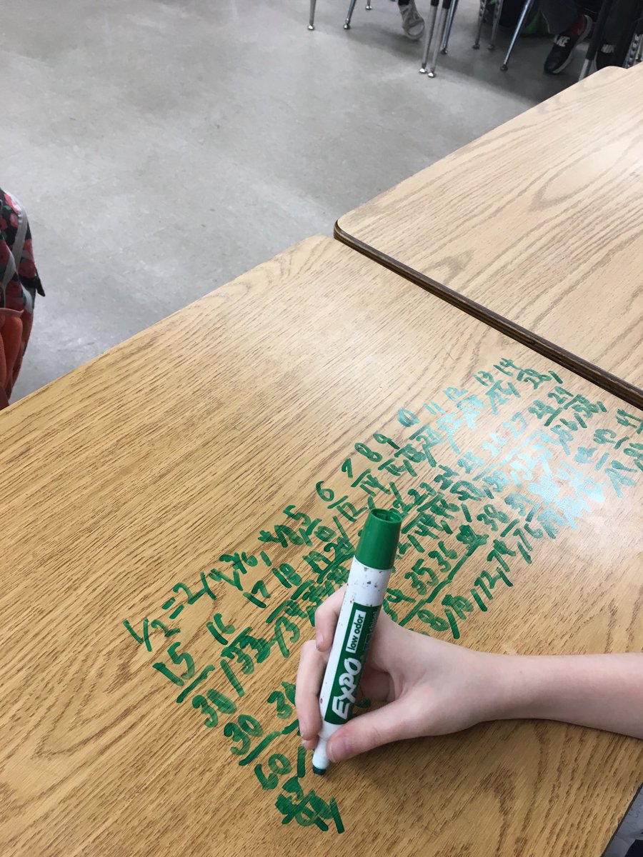 mrscannsclass's tweet photo. Students wrote on their desks to show what they know about fractions! ⁦@MerwinMustangs⁩ ⁦@WestCler⁩ #WCconnects https://t.co/9fUWPouyoe