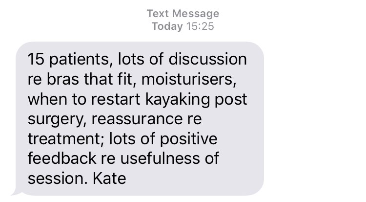 Sue_Ryder's tweet image. Text from Kate with feedback following her Breast Cancer “Recovery Information Class.” Good attendance and lots of varied discussion #LymphoedemaAwareness #lymphoedemaawarenessweek #lymphsupport