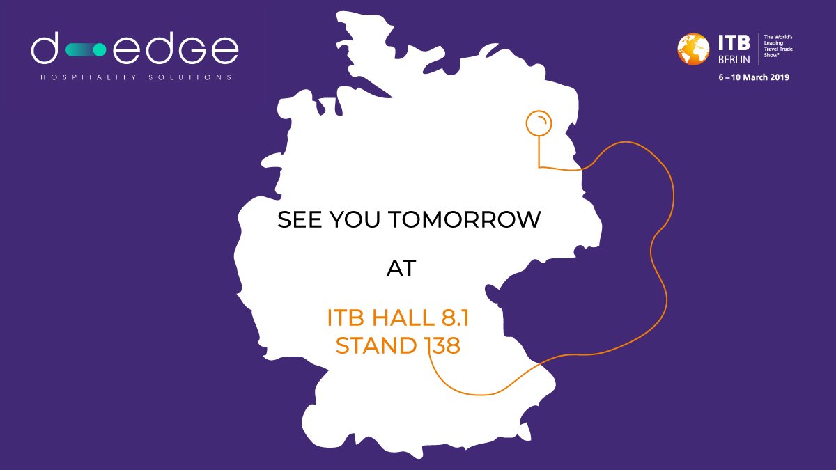 Tomorrow is #ITB2019! Meet our teams and discover D-EDGE easy-to-use and powerful #solutions to increase your #onlinedistribution. Look for STAND 138 HALL 8.1 ( a hint : there is some purple) ! Bis morgen Berlin🇩🇪 #GetToD_EDGE #itbberlin