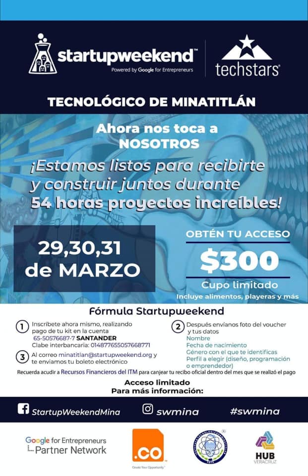 tecnmitmina's tweet photo. #BuenosDias #NoTeLoPierdas #AtentaInvitacion #Participa #StarUpWeekend #OrgulloTecNM #TodosSomosTecNM #OrgullosamenteTecMina https://t.co/UYhxuhrlxV