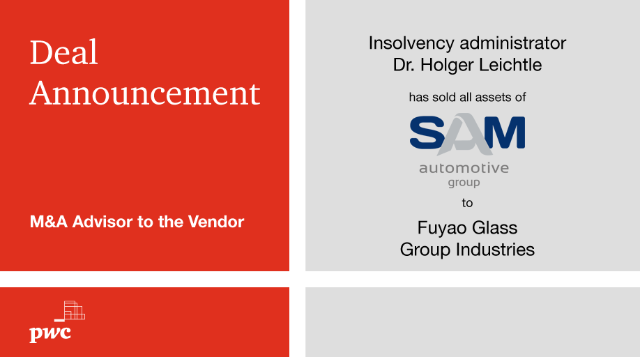 Deal Announcement #automotive #corporatefinance. Wir gratulieren Insolvenzverwalter Dr. Holger Leichtle zum Verkauf der SAM Automotive Group an Fuyao Glass Group Industries. Weitere Details erfahren Sie hier: pwc.de/en/branchen-un…