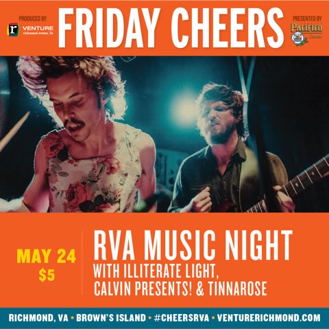 Next Richmond show 5/24 <a href="/FridayCheers/">Friday Cheers</a> w <a href="/calvinpresents/">calvin</a> <a href="/tinnarosemusic/">TINNAROSE</a>