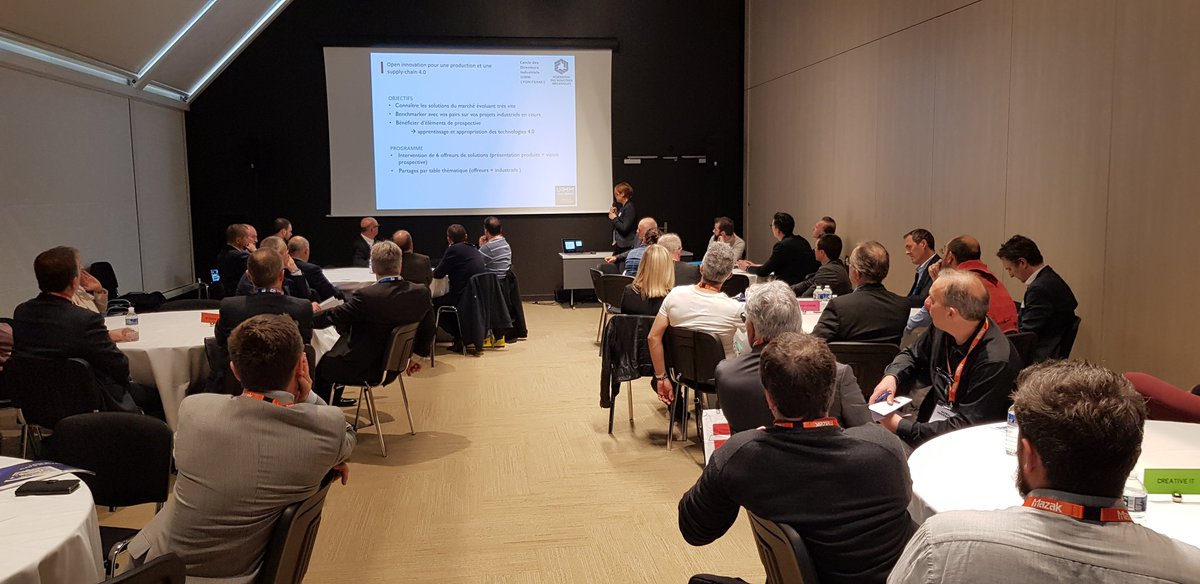 UIMMLYONFRANCE's tweet photo. Début de la réunion "open innovation pour une production et une supply-chain 4.0" au @Salon_GI !
Une initiative de @La_FIM et UIMM LYON-FRANCE.

Au programme :
- interventions de 6 offreurs de solutions
- partages par table thématique

#GILyon2019 #SupplyChain #innovation https://t.co/bJbILZMi4M