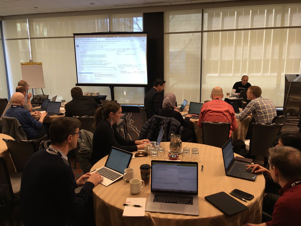 decisionpros's tweet photo. Alejandro Martinez @matrixdsDotCom has a room full of Decision analysts coding in R #daag2019 https://t.co/c9Nsjae8cs