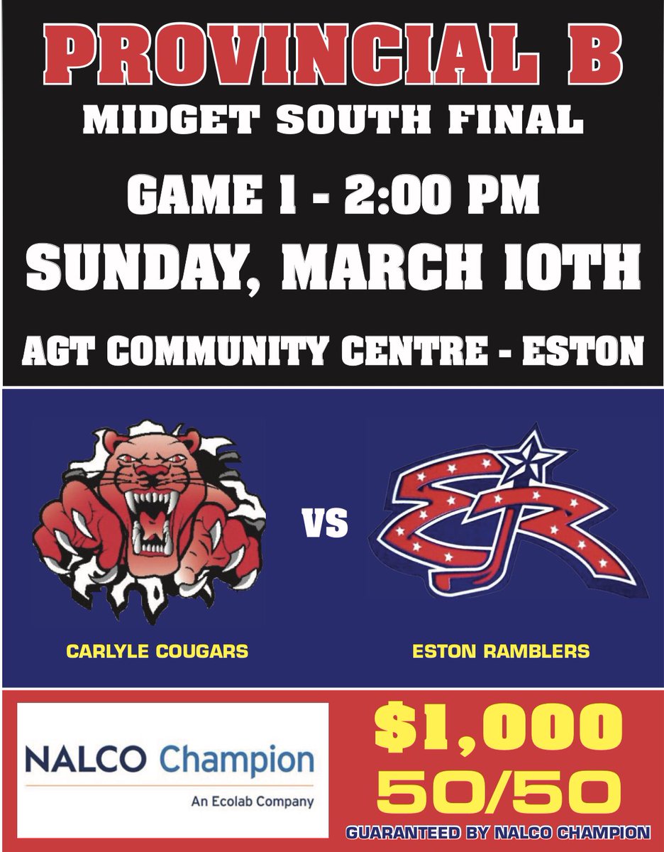 Don’t miss this Sunday’s Provincial B South Final. 2:00 #ramblernation Still looking for a couple people to sell 50/50 tickets for us.