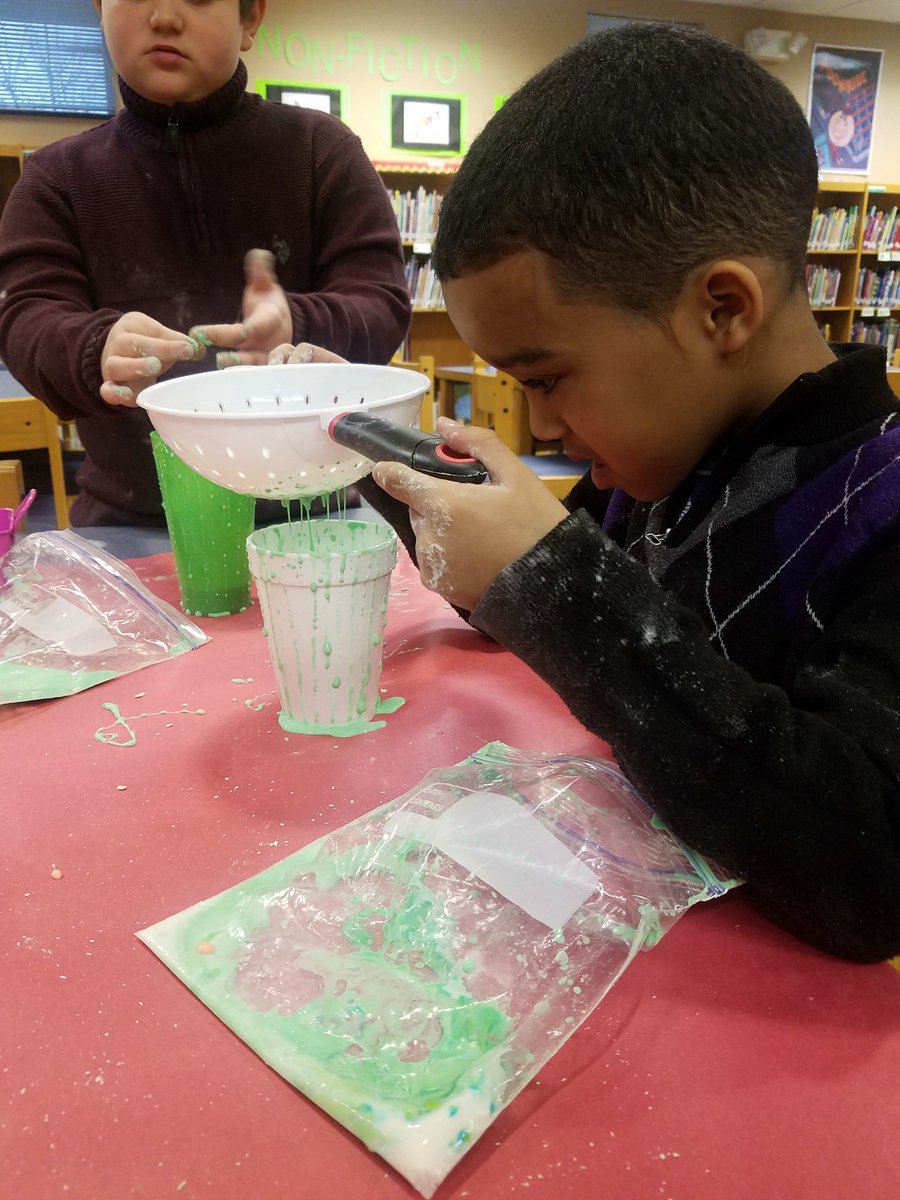 carpenterlmc's tweet photo. Makerspace Mornings at Carpenter Elementary are about learning and having fun! Here we are making "Oobleck!" What is a Non-Newtonian fluid?  Answer: Oobleck   @wcpssitlms @CarpElem https://t.co/WXq2WdElvw