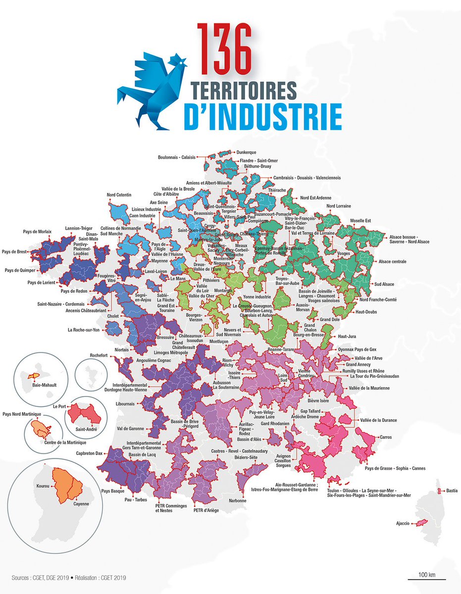 Découvrez la nouvelle carte des 136 Territoires d'#industrie ! 🏗
➡️ Auparavant au nombre de 124, de nouveaux territoires ont été identifiés par les #régions et les intercommunalités, pour mieux correspondre aux réalités et aux besoins locaux.