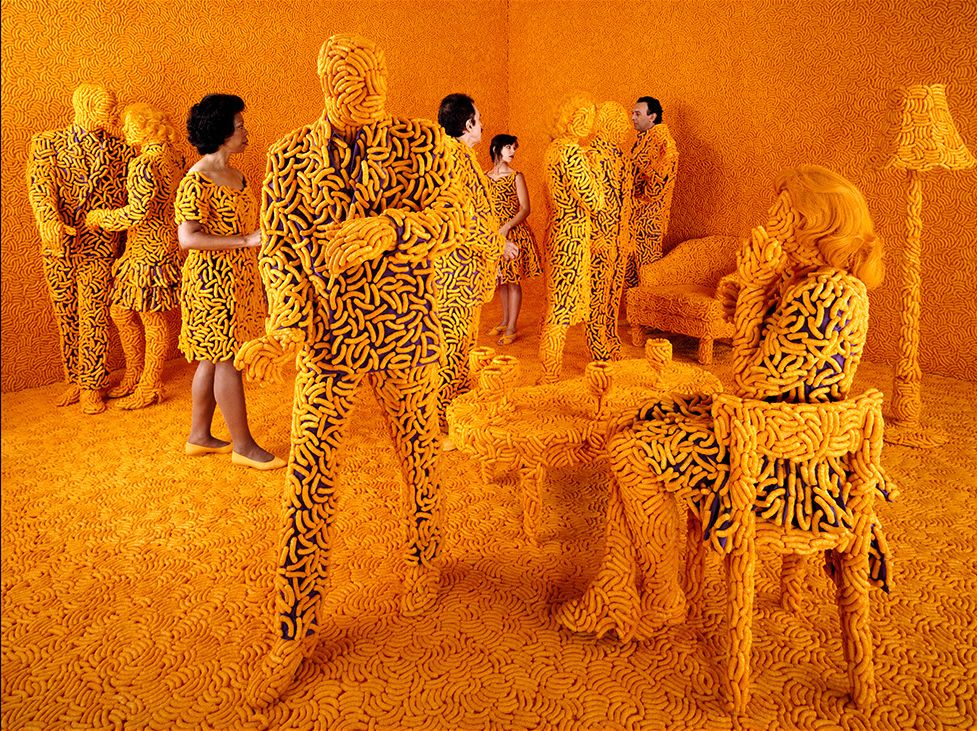 In honor of #cheesedoodleday Sandy Skoglund's, Cocktail Party, 1992.  One of my many favorite works by her. #photohistory