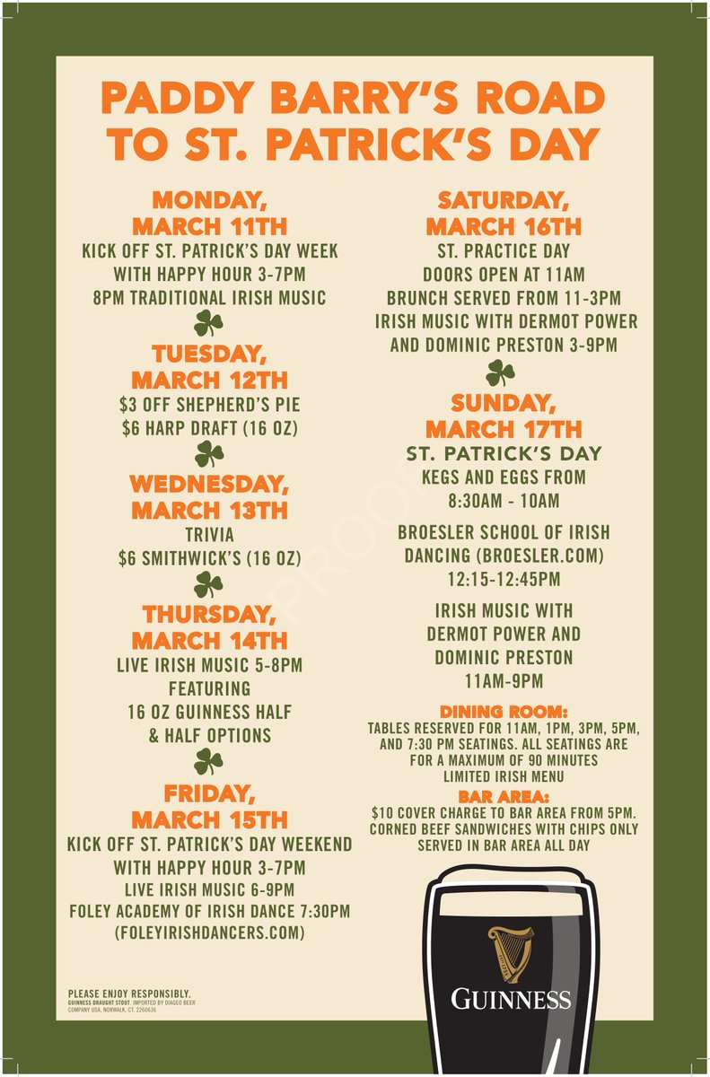PaddyBarrysPub's tweet photo. The road to Saint Patrick's Day begins Monday 3/11. Call today for reservations, 703-883-2000. #tysons https://t.co/O57XKRfaKc