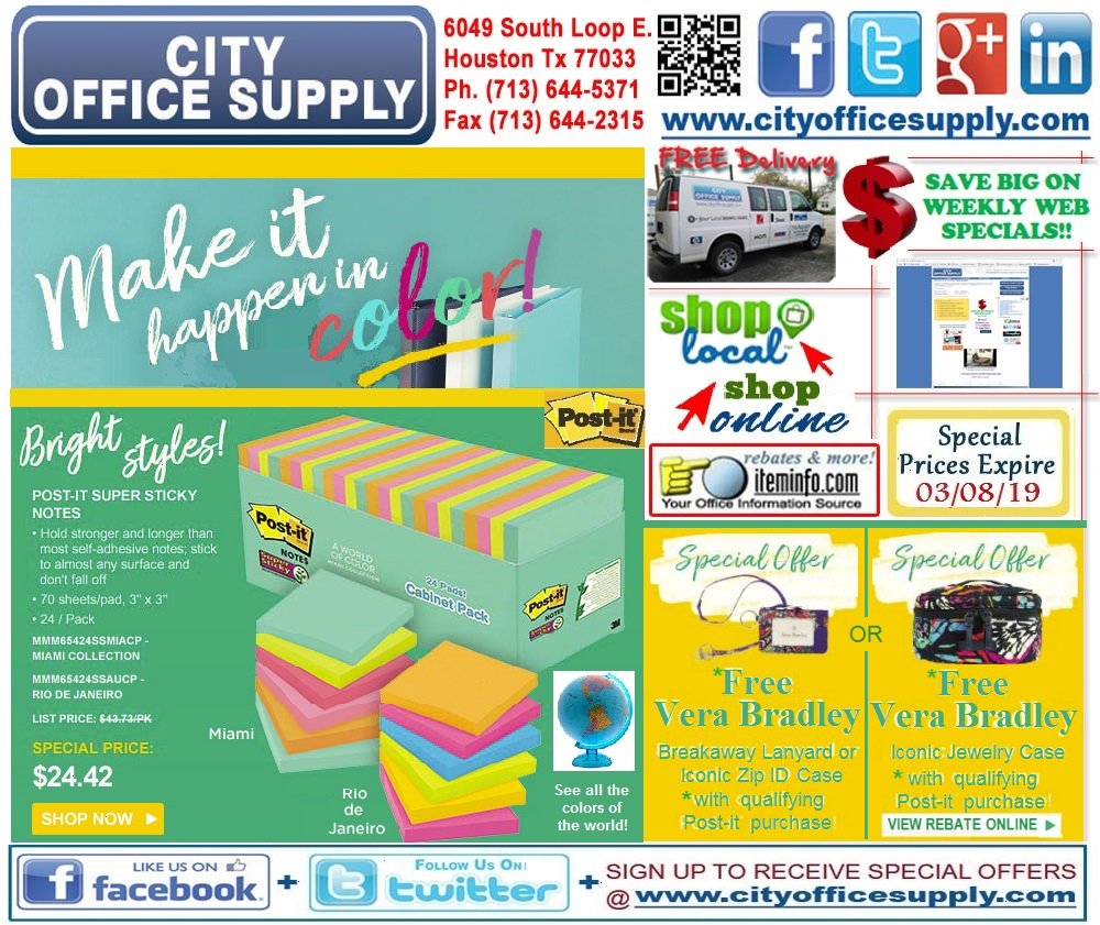 cityos's tweet photo. #TuesdayTip: #BrightStyles=#BrightIdeas with #Colorful @Postit #SuperStickyNotes #WeeklyWEBSpecial + @verabradley #Rebate #gifts @ https://t.co/zb4z5RaOwd https://t.co/QSmpf6IJb5 https://t.co/BXEaYJXwMn