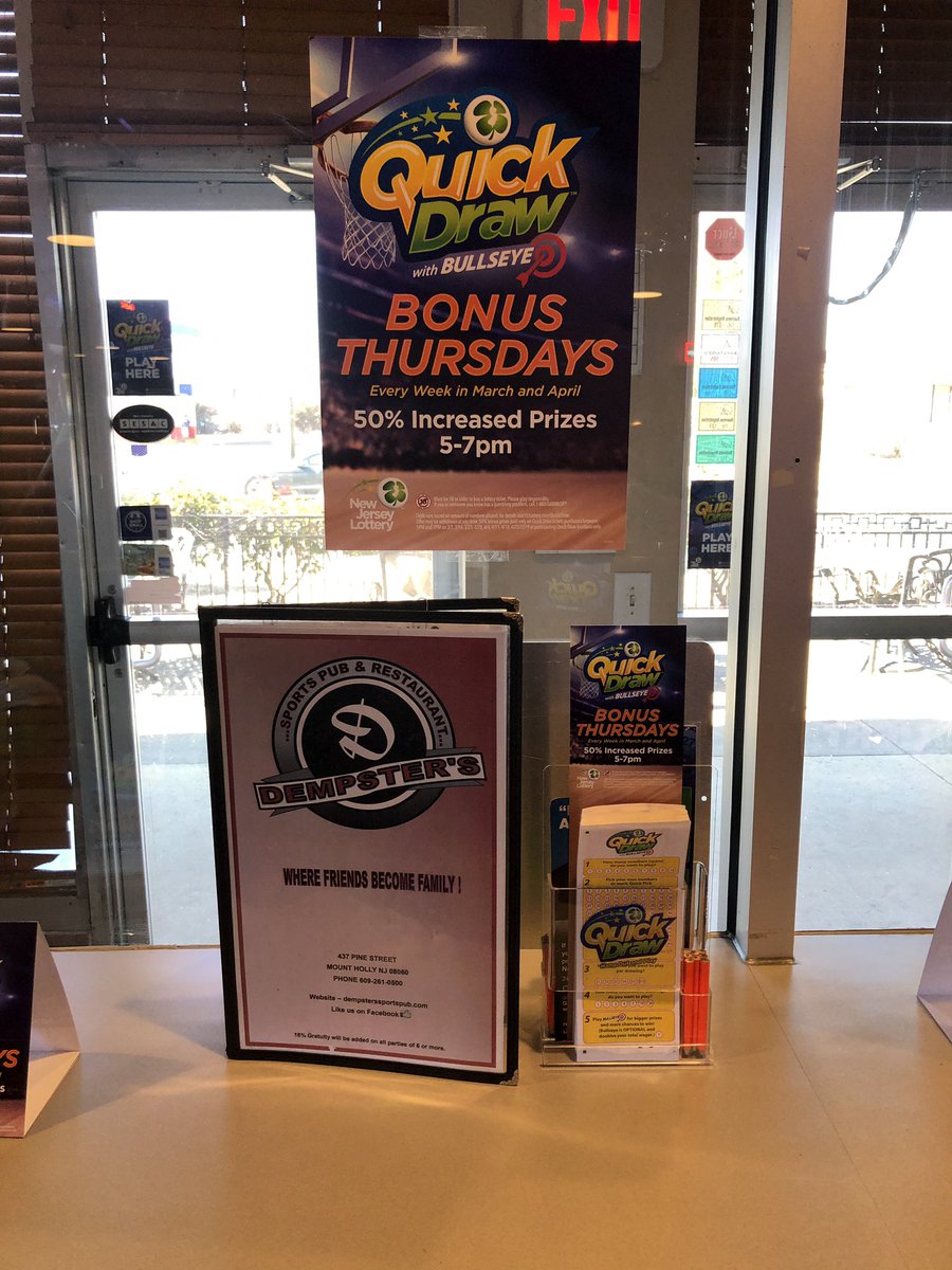 QD_KeV's tweet photo. If you’re in the Mt. Holly area today, come play Quick Draw at Dempter’s Sports Pub &amp; Restaurant and check out the filming of the new Quick Draw video until 5pm! #NJLottery #NJLQuickDraw https://t.co/G8vUYNxh0f