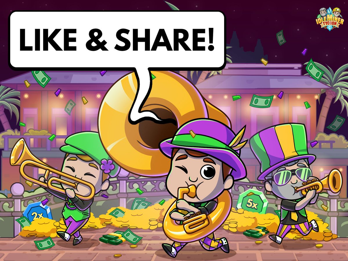 IdleMiner's tweet photo. Can you hear the trumpets? 🎺

The #Carnival (Event) is still going on! 🎭

Need some more Super Cash for the final push to claim your badge? Follow the instructions in the image for a chance to win! 💰

[5 winners, randomly chosen on March 7th]

#idleminertycoon #giveaway https://t.co/TDG2Ijqy6A