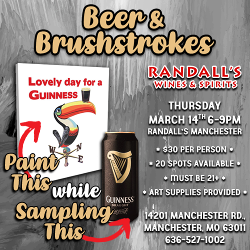Randalls_Wine's tweet photo. RSVP HERE https://t.co/CbmFHCTg9N #beerlover #beernerd #beerpics #beerlove #beerpic #beer #beeradvocate #beerme #beergeek #beertime #thingstodo #beersampling #beertasting #guinness #guinnessbeer #paintingclass #artclass #funinSTL #ThingsToDoInSTL #beersamples #irishbeer https://t.co/Em6gwiDGU0