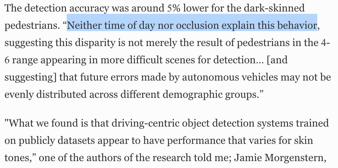 Yonatan Bisk (@ybisk) on Twitter photo Self-Driving Cars Are 'More Likely' To Hit And Kill Non-White Pedestrians -- <a href="/jamiemorgenste1/">Jamie Morgenstern</a> #BalanceYourData
forbes.com/sites/zakdoffm… Self-Driving Cars Are 'More Likely' To Hit And Kill Non-White Pedestrians -- <a href="/jamiemorgenste1/">Jamie Morgenstern</a> #BalanceYourData
forbes.com/sites/zakdoffm…