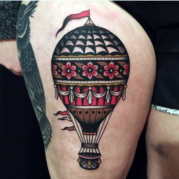 Tattoo balloon with amusing icons travel Vector Image