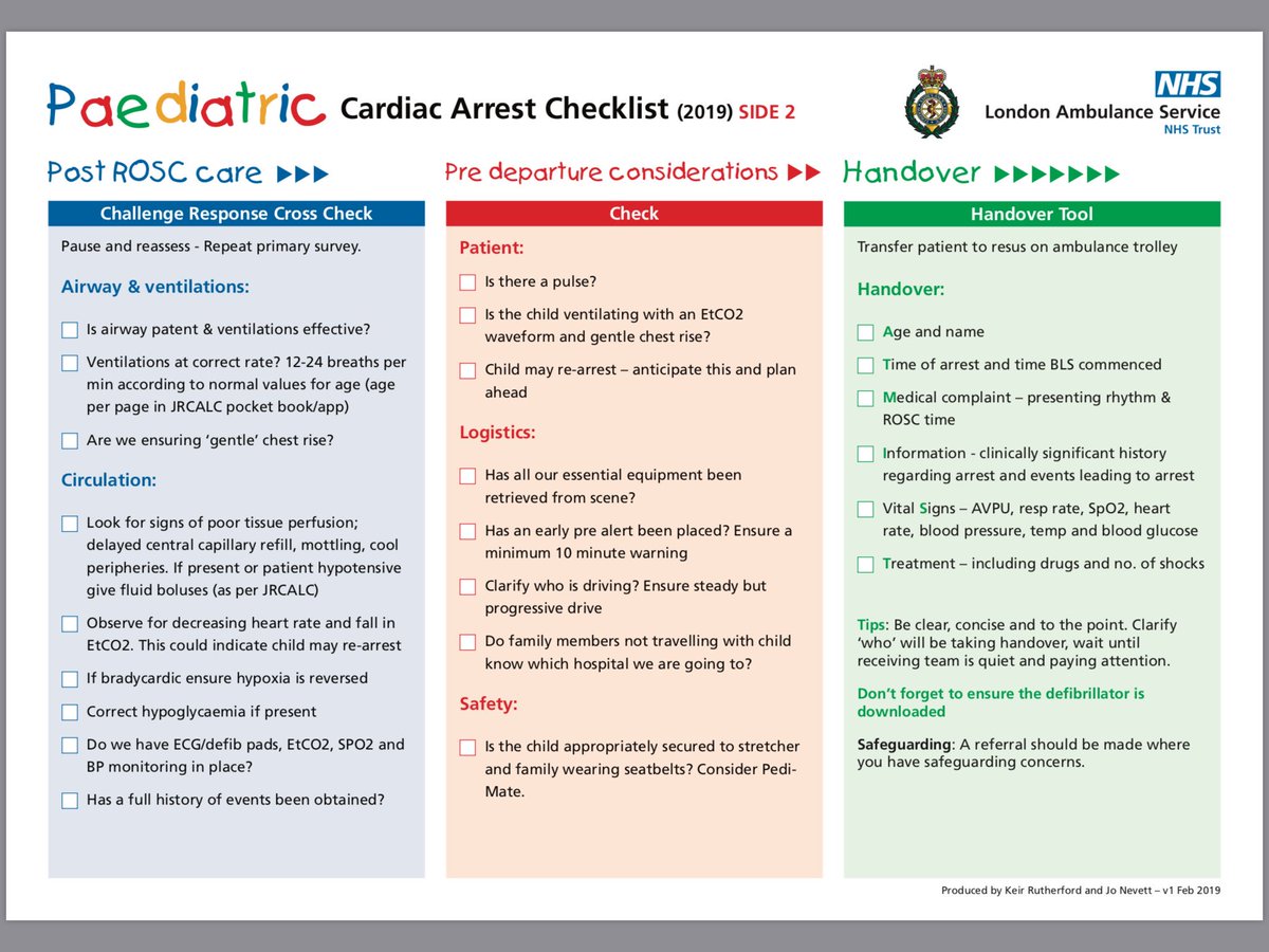 ‘Paediatric Cardiac Arrest Checklist’ by the <a href="/Ldn_Ambulance/">London Ambulance Service</a> developed by APP <a href="/KeirRutherford/">Keir Rutherford</a>  and Jo Nevett. Another step in improving paediatric cardiac arrest survival across London. Great work.