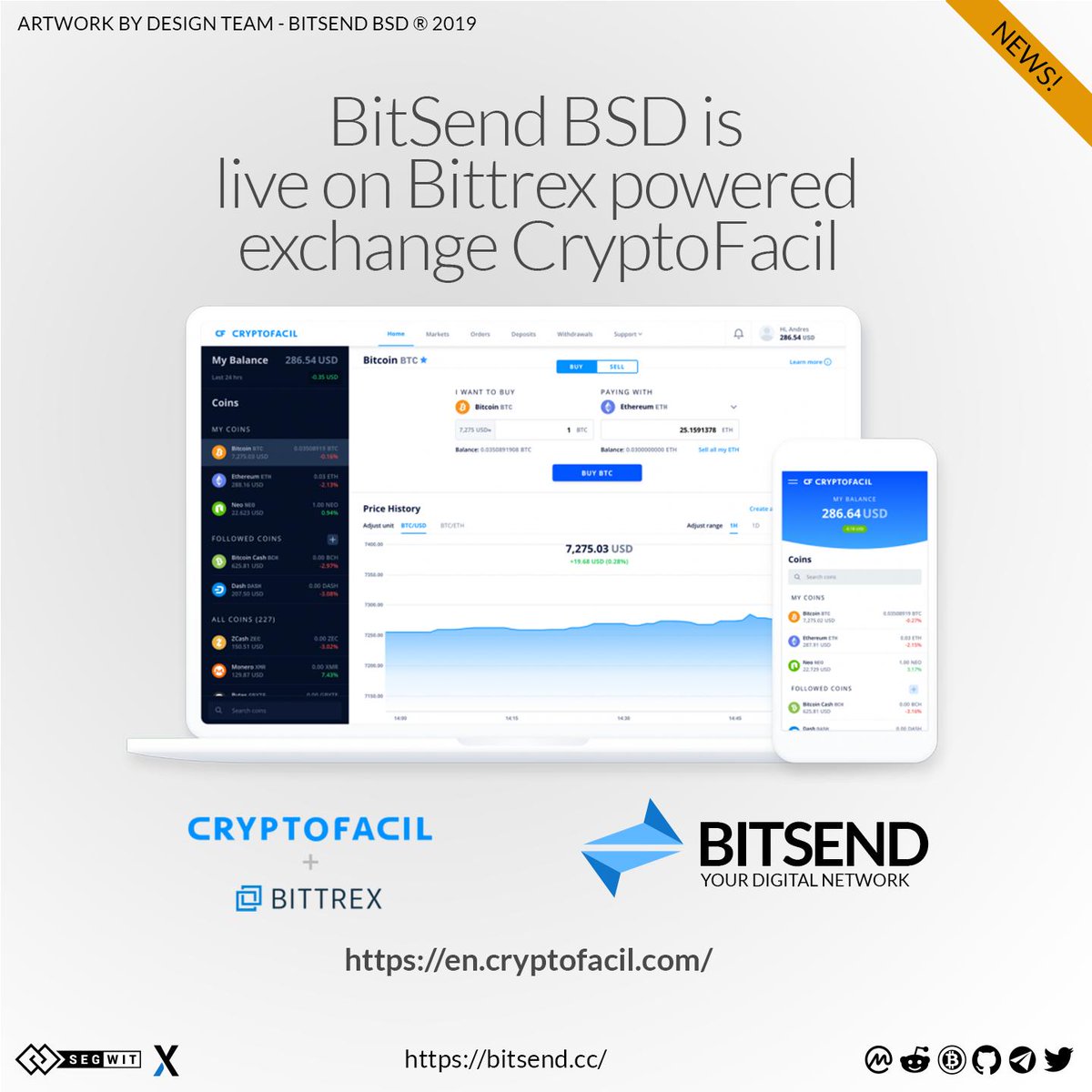 bit_send's tweet image. #Bitsend #BSD is liveON Bittrex poweredExchange @CryptofacilEX hasDeveloped a digitalAsset tradingPlatform in Spanish Portuguese &amp;amp; English customized forThe LatinAmerican &amp;amp; Caribbean markets underLicenseFrom @BittrexExchange
Happy Trade cryptofacil.com/trading-view/5…