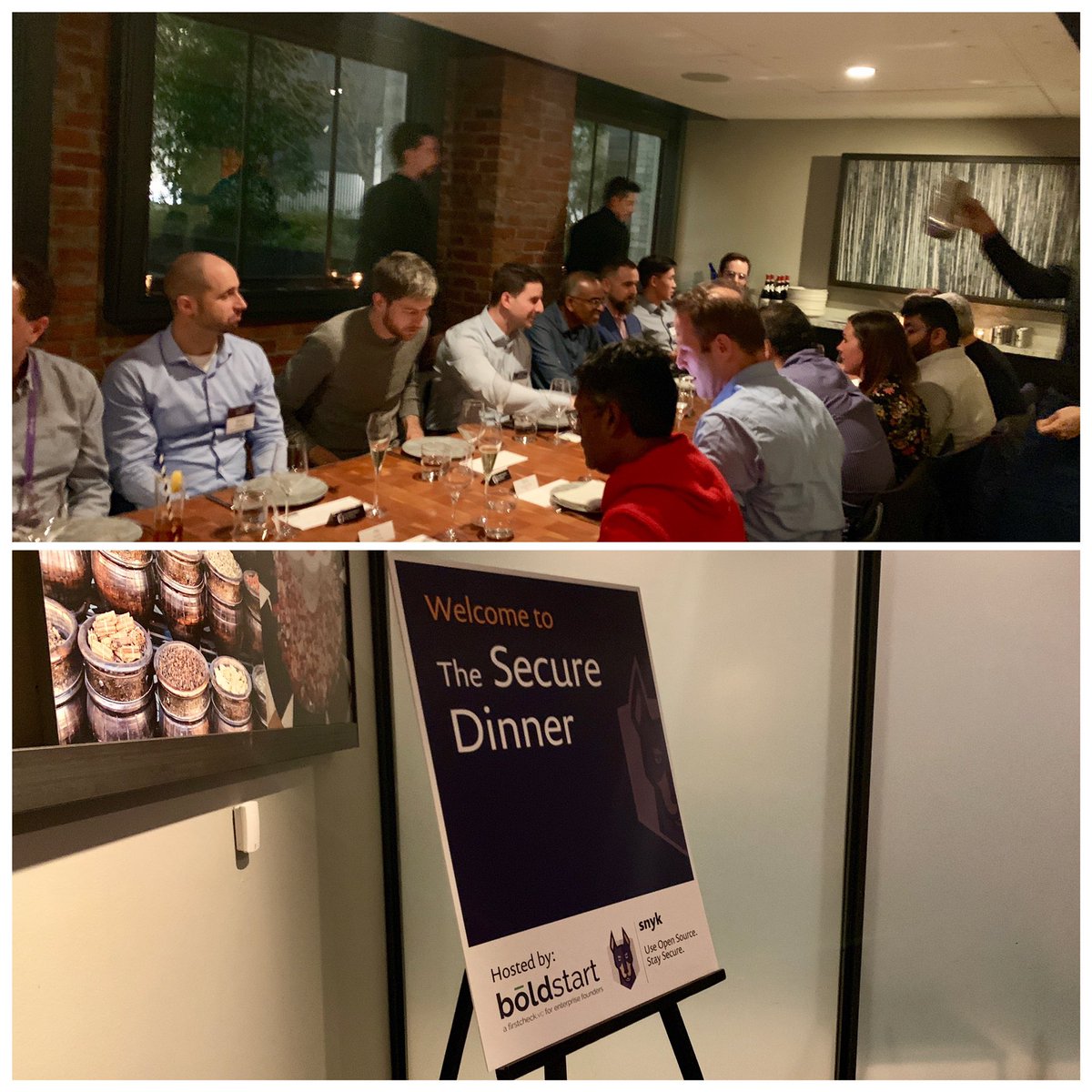 etdurbin's tweet photo. Amazing dinner and discussions about the future of developer security last night with @snyksec & @Boldstartvc family โ be sure to checkout their event tonight https://t.co/tKzWkb9IRw #securedeveloper #RSAC19 https://t.co/F12Eq3SQpJ