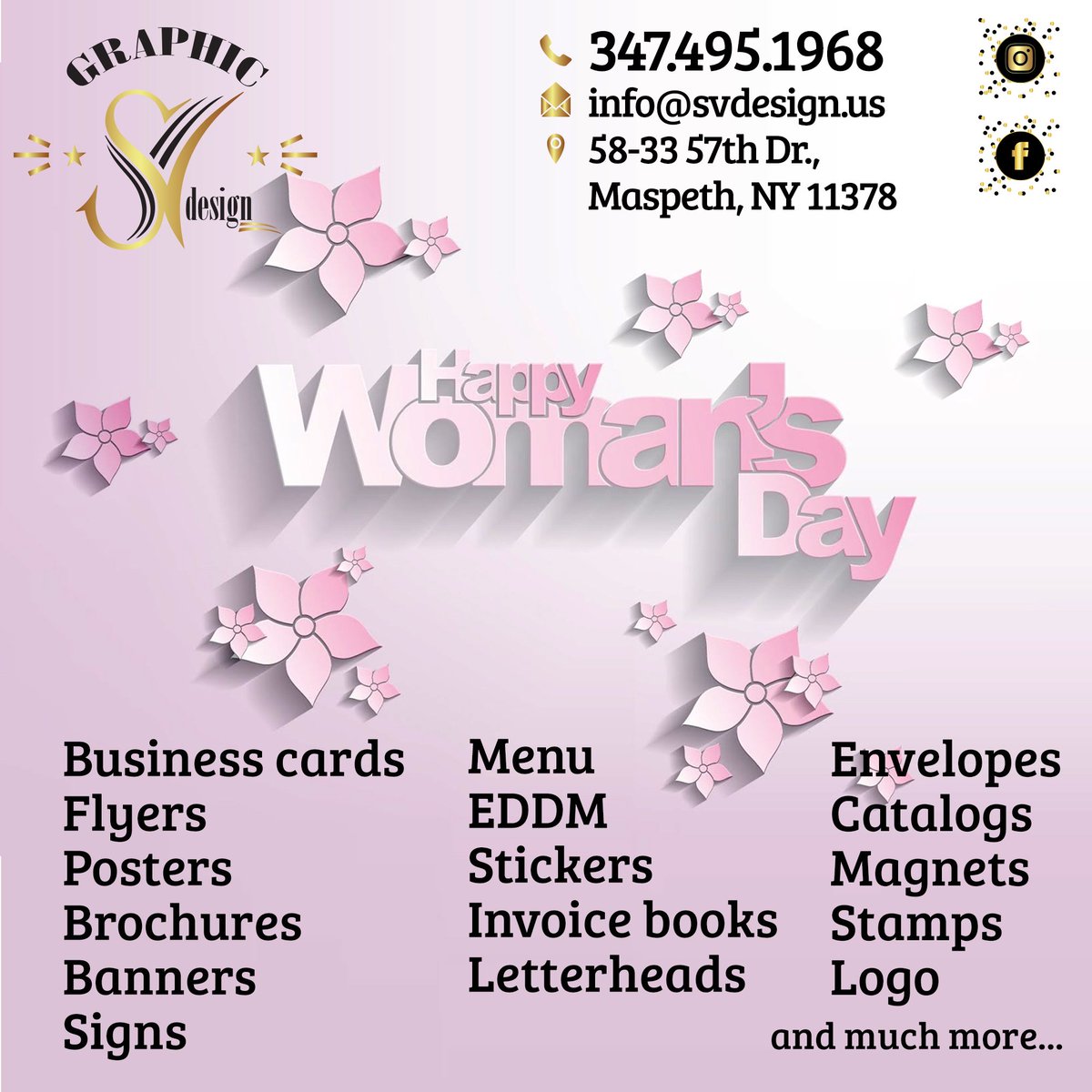 SVDesignMSL's tweet image. SV Design 
Business cards, Flyers, Posters, Brochures, Banners, Signs, Menu, Websites, Letterheads, Invoice books, Stickers, CD Covers, Catalogs, Stamps, Logo and much more.
Contact us 
Call: (347) 495-1968 
Text: (385) 262-4998 
Email: info@svdesign.us