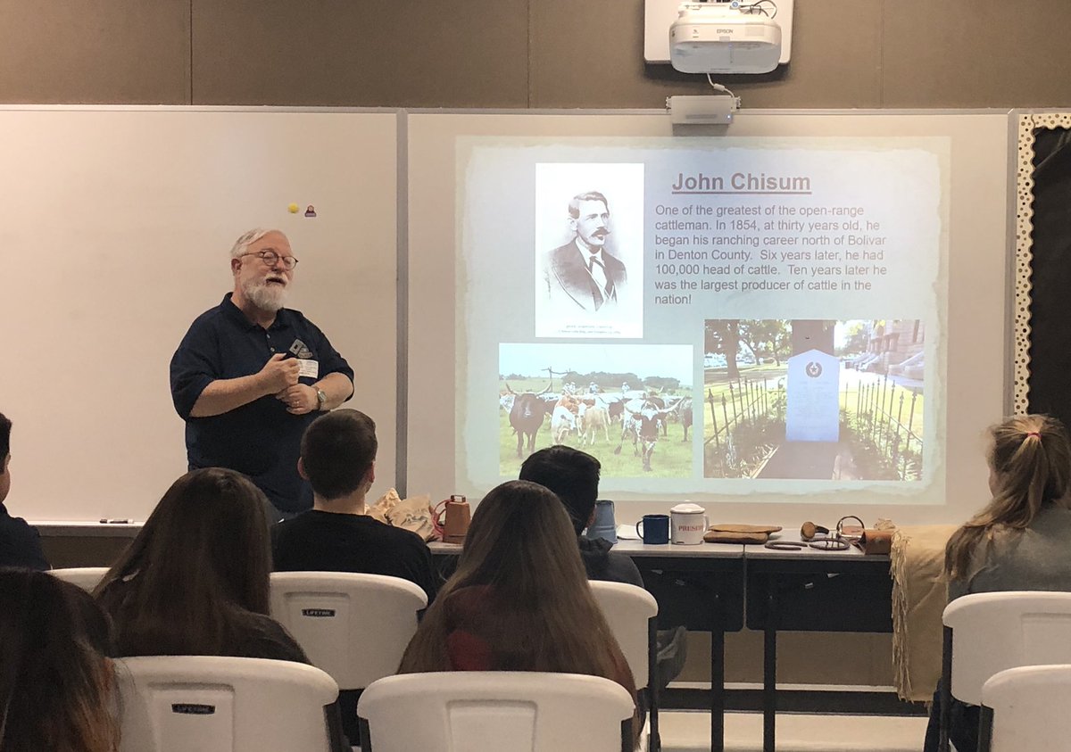 KarenHendrix1's tweet photo. Thank you Denton County Office of History and Culture for talking to 7th grade about cattle drives!@Griffin_MS @Amy_Boughton https://t.co/xNlssLJLUl