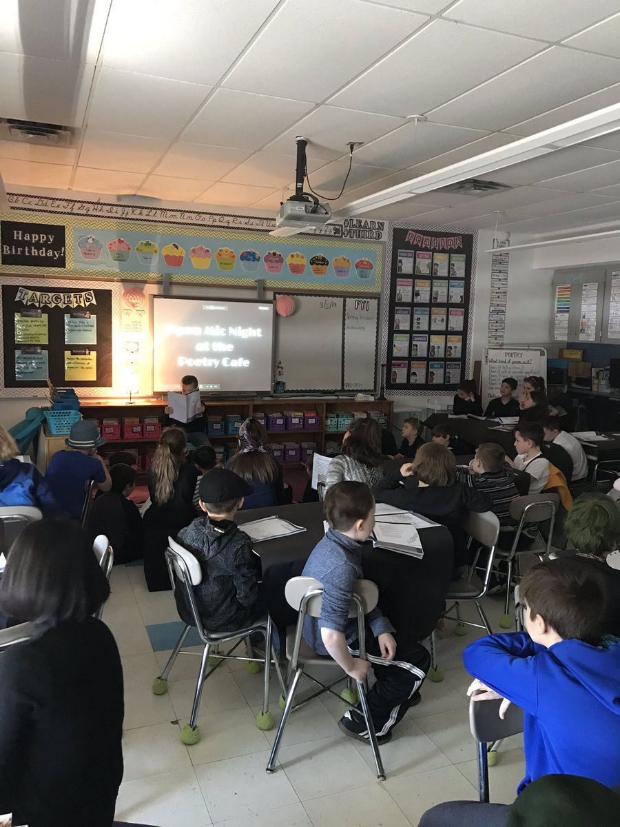 OAS_MrsLuther's tweet photo. Third Grade celebrated our poetry bootcamp with an “Open Mic Night at the Poetry Cafe!” 🎤 #OASpride #mtpsPRIDE #TCRWP https://t.co/88QMOdx5ka