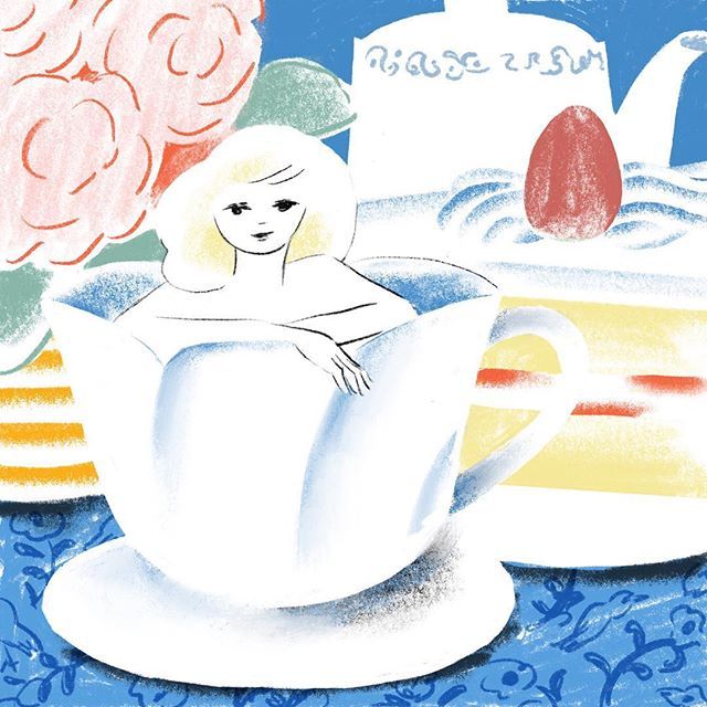 竹田明日香 On Twitter 春のティータイム Illustration Illustrations Art Drowing イラスト イラストレーション Woman Teatime Shortcake