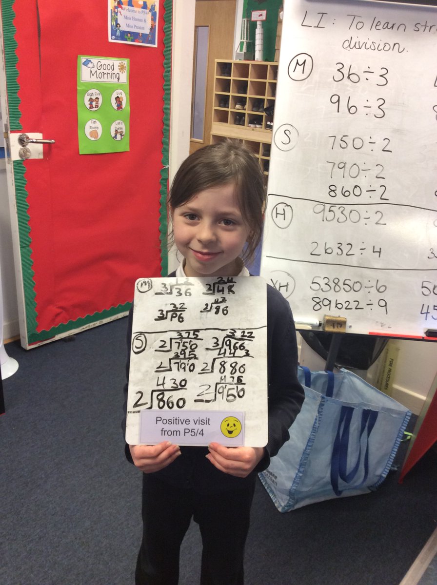 BoghallPSch's tweet photo. Morgyn from P5/4 went on a Positive Visit today for her effort and success in numeracy.  She successfully completed the Spicy challenge, dividing 3 digit numbers with regrouping!  Great job Morgyn! #mathsrecoverysuccess #MathsScot #resilience #growthmindset https://t.co/DIJITkQ1dg